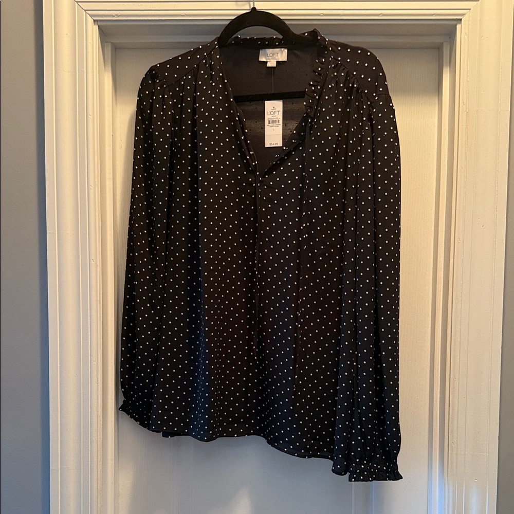 LOFT Black and White Polka Dot Blouse